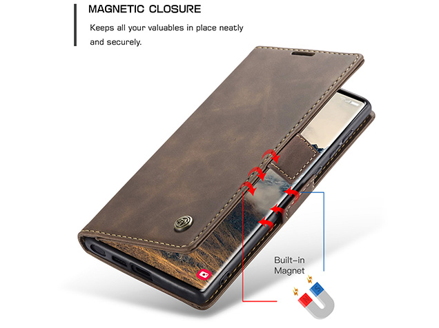 CaseMe Slim Synthetic Leather Wallet Case with Stand for Samsung Galaxy S25 Ultra - Chocolate