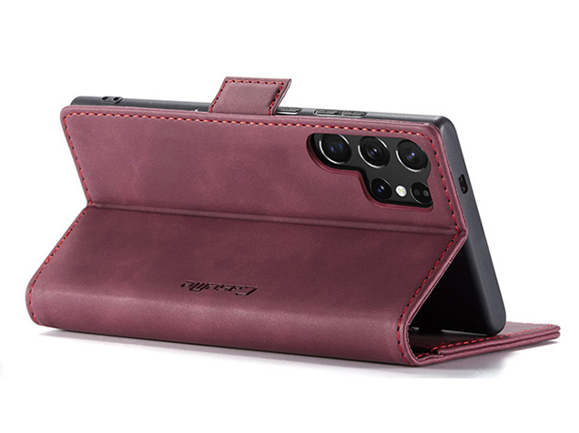 CaseMe Slim Synthetic Leather Wallet Case with Stand for Samsung Galaxy S25 Ultra - Burgundy
