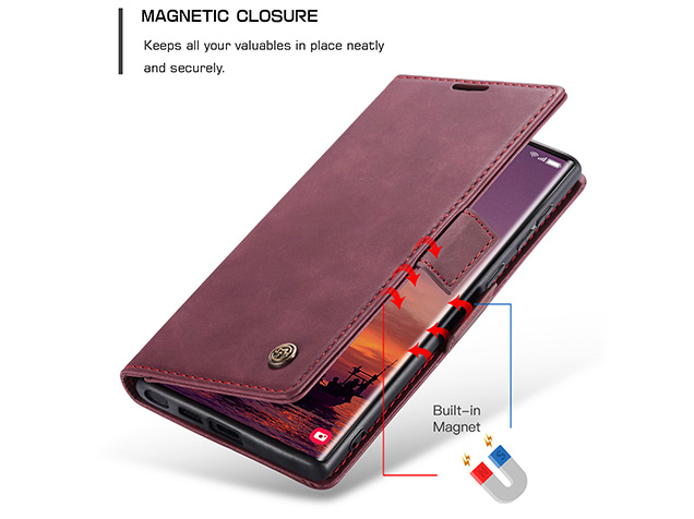 CaseMe Slim Synthetic Leather Wallet Case with Stand for Samsung Galaxy S25 Ultra - Burgundy