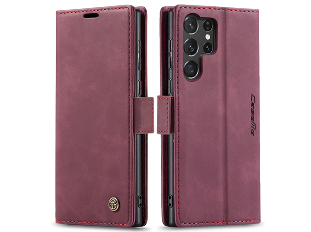 CaseMe Slim Synthetic Leather Wallet Case with Stand for Samsung Galaxy S25 Ultra - Burgundy