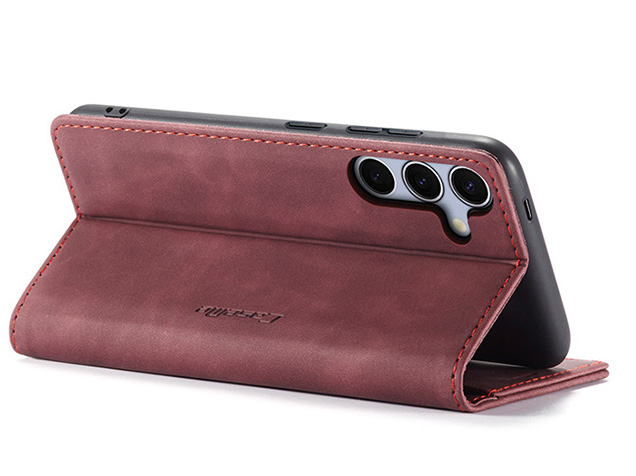 CaseMe Slim Synthetic Leather Wallet Case with Stand for Samsung Galaxy S25 - Burgundy