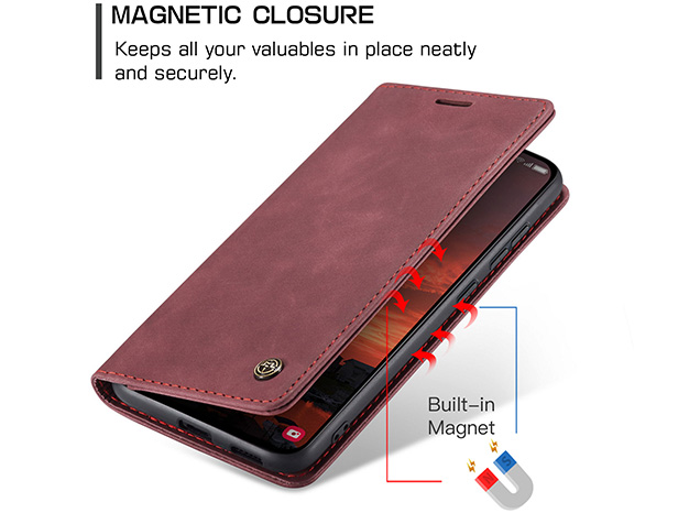 CaseMe Slim Synthetic Leather Wallet Case with Stand for Samsung Galaxy S25 - Burgundy
