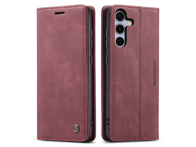 CaseMe Slim Synthetic Leather Wallet Case with Stand for Samsung Galaxy S25 - Burgundy