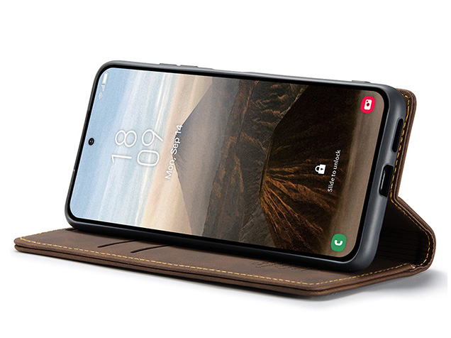 CaseMe Slim Synthetic Leather Wallet Case with Stand for Samsung Galaxy S25 - Chocolate