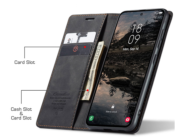 CaseMe Slim Synthetic Leather Wallet Case with Stand for Samsung Galaxy S25+ - Charcoal