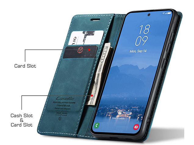 CaseMe Slim Synthetic Leather Wallet Case with Stand for Samsung Galaxy S25+ - Teal