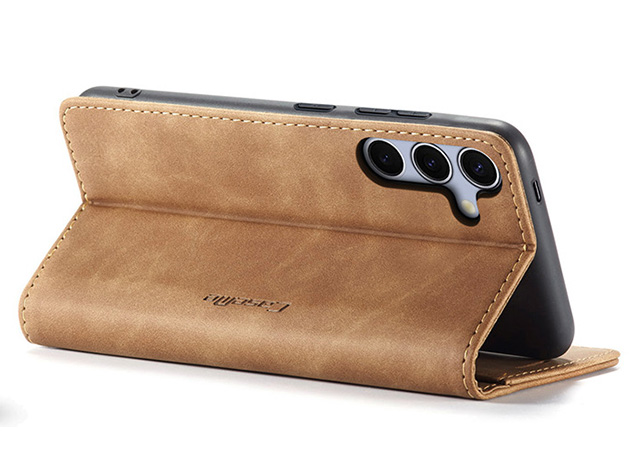 CaseMe Slim Synthetic Leather Wallet Case with Stand for Samsung Galaxy S25+ - Tan