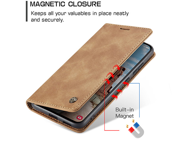 CaseMe Slim Synthetic Leather Wallet Case with Stand for Samsung Galaxy S25+ - Tan