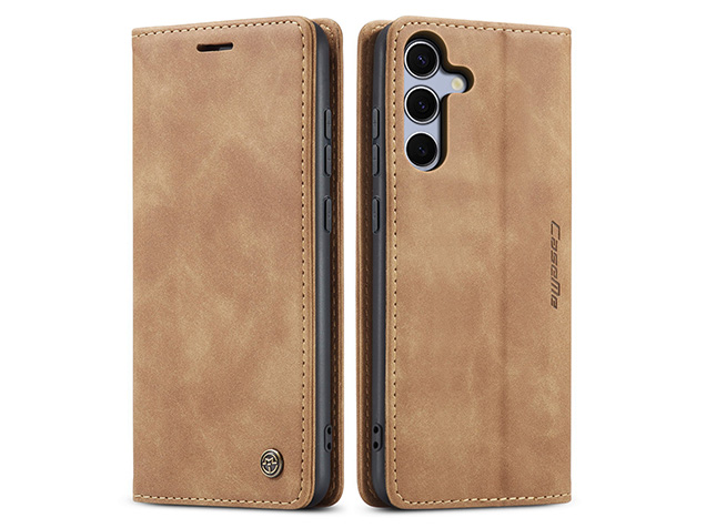 CaseMe Slim Synthetic Leather Wallet Case with Stand for Samsung Galaxy S25+ - Tan