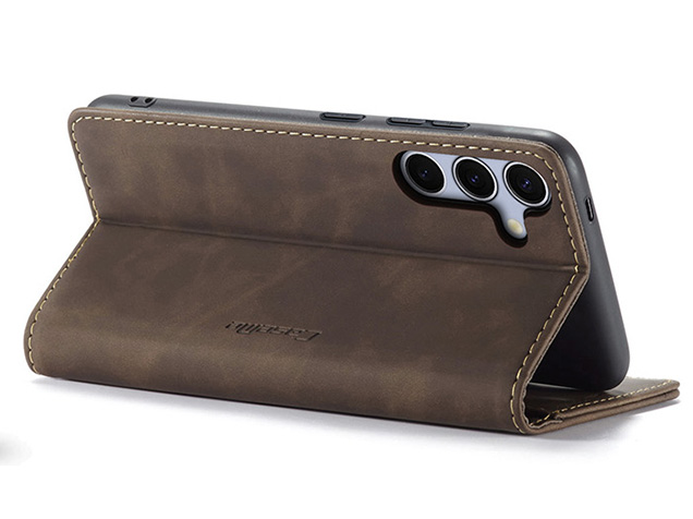 CaseMe Slim Synthetic Leather Wallet Case with Stand for Samsung Galaxy S25+ - Chocolate