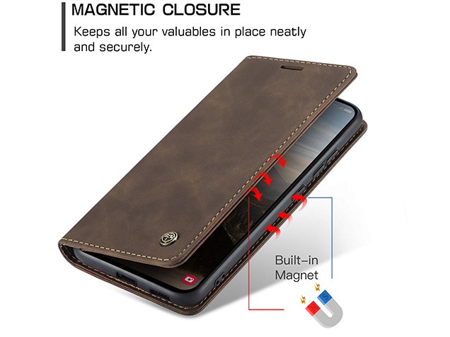 CaseMe Slim Synthetic Leather Wallet Case with Stand for Samsung Galaxy S25+ - Chocolate