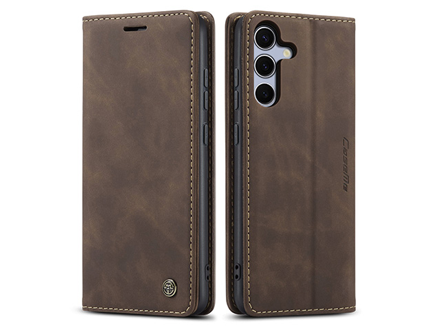CaseMe Slim Synthetic Leather Wallet Case with Stand for Samsung Galaxy S25+ - Chocolate