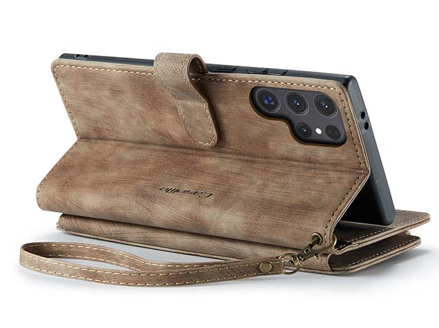 CaseMe Synthetic Leather Wallet Case with Zipper Pocket for Samsung Galaxy S25 Ultra - Desert Taupe Leather Wallet Case