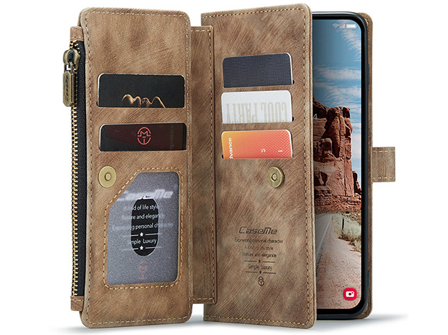 CaseMe Synthetic Leather Wallet Case with Zipper Pocket for Samsung Galaxy S25 Ultra - Desert Taupe