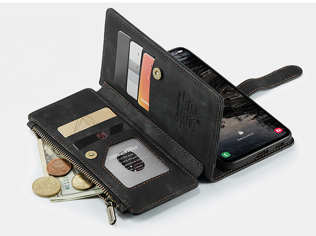 CaseMe Synthetic Leather Wallet Case with Zipper Pocket for Samsung Galaxy S25 Ultra - Charcoal