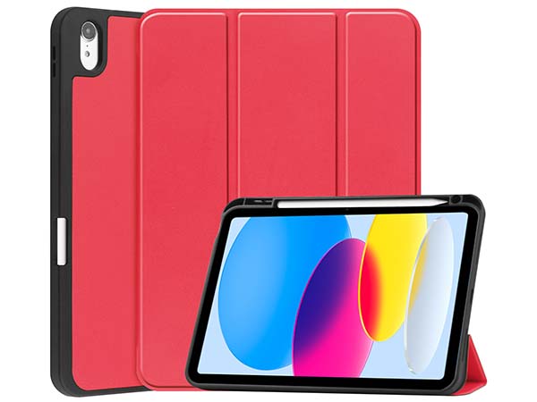 Synthetic Leather Flip Case with Stand for iPad 11th Gen (A16) - Red Leather Flip Case