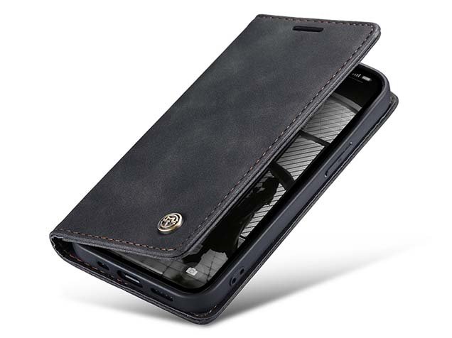 CaseMe Slim Synthetic Leather Wallet Case with Stand for iPhone 16e - Charcoal Leather Wallet Case