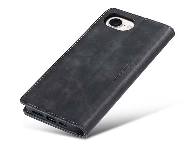 CaseMe Slim Synthetic Leather Wallet Case with Stand for iPhone 16e - Charcoal