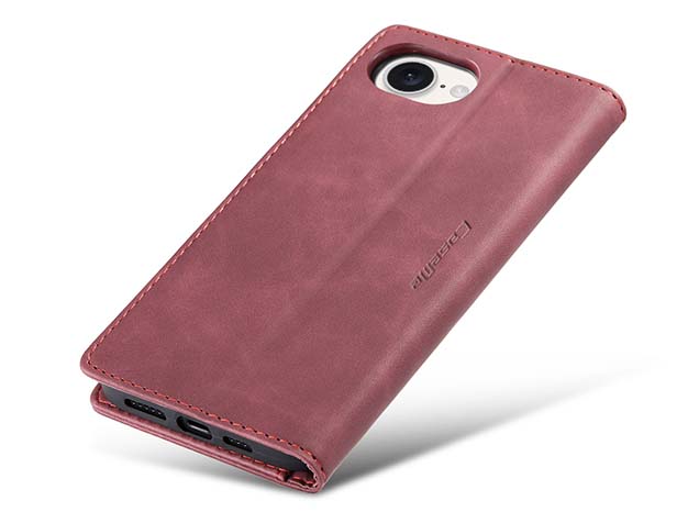 CaseMe Slim Synthetic Leather Wallet Case with Stand for iPhone 16e - Burgundy