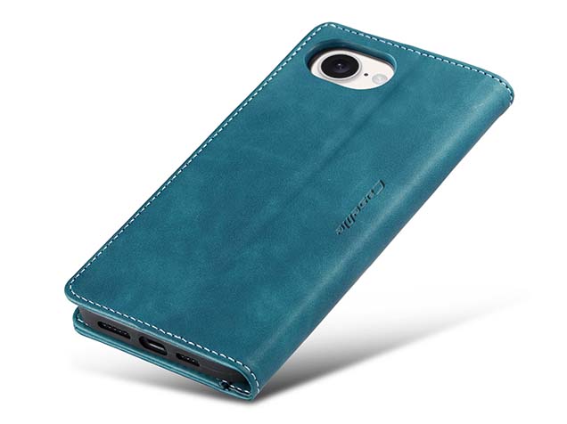 CaseMe Slim Synthetic Leather Wallet Case with Stand for iPhone 16e - Teal
