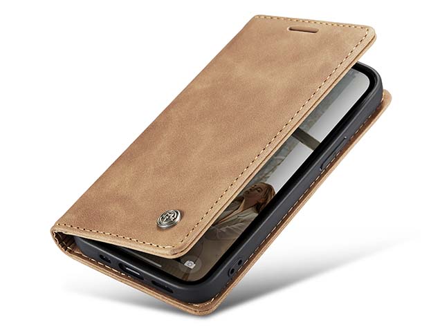 CaseMe Slim Synthetic Leather Wallet Case with Stand for iPhone 16e - Tan Leather Wallet Case