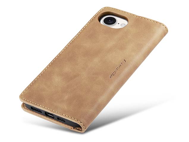 CaseMe Slim Synthetic Leather Wallet Case with Stand for iPhone 16e - Tan