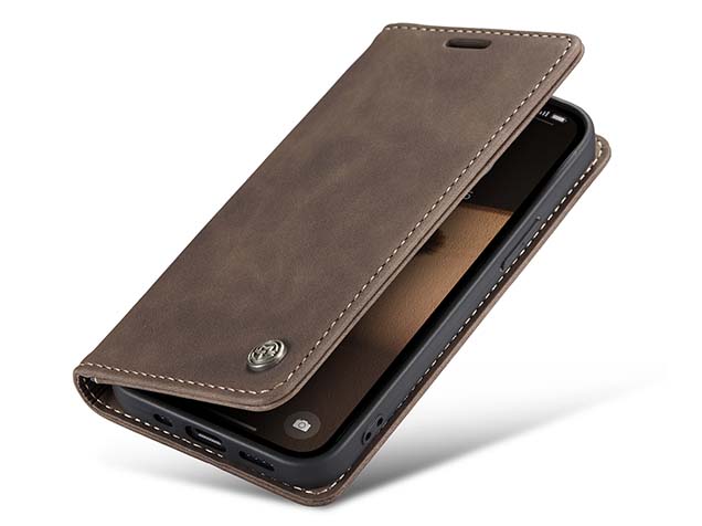 CaseMe Slim Synthetic Leather Wallet Case with Stand for iPhone 16e - Chocolate Leather Wallet Case