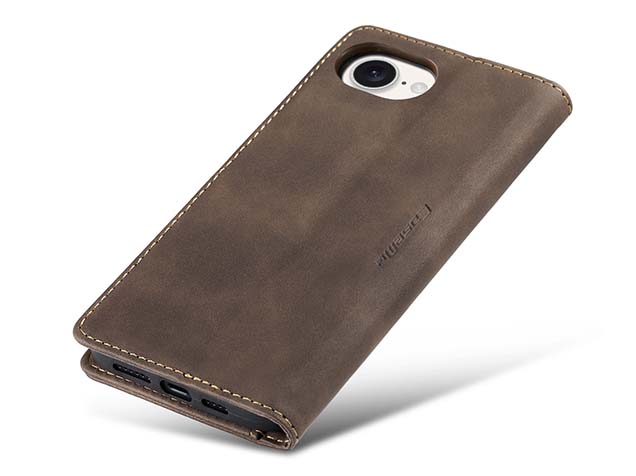 CaseMe Slim Synthetic Leather Wallet Case with Stand for iPhone 16e - Chocolate