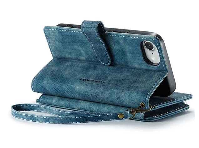 CaseMe Synthetic Leather Wallet Case with Zipper Pocket for iPhone 16e - Teal Leather Wallet Case