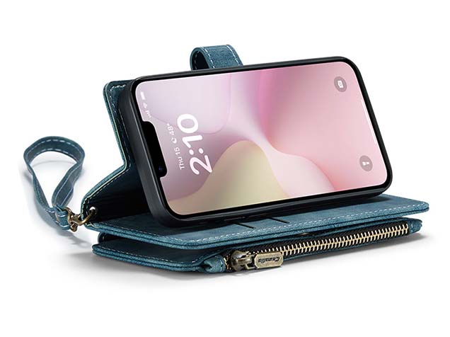 CaseMe Synthetic Leather Wallet Case with Zipper Pocket for iPhone 16e - Teal