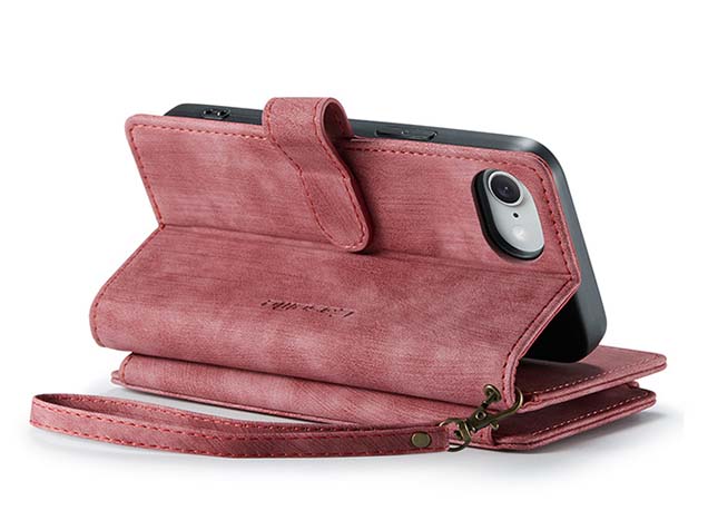 CaseMe Synthetic Leather Wallet Case with Zipper Pocket for iPhone 16e - Blush Leather Wallet Case