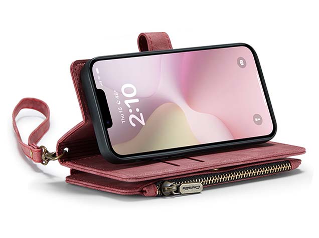 CaseMe Synthetic Leather Wallet Case with Zipper Pocket for iPhone 16e - Blush