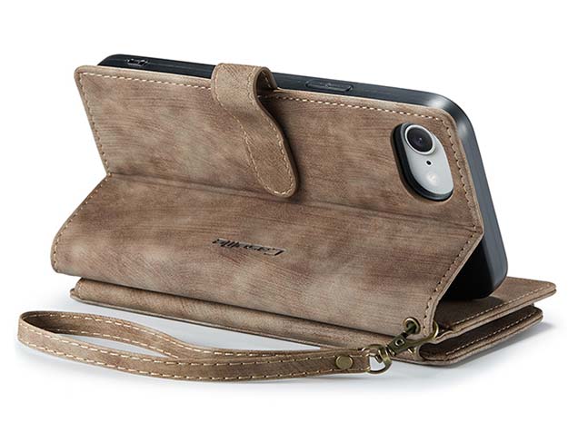 CaseMe Synthetic Leather Wallet Case with Zipper Pocket for iPhone 16e - Desert Taupe Leather Wallet Case