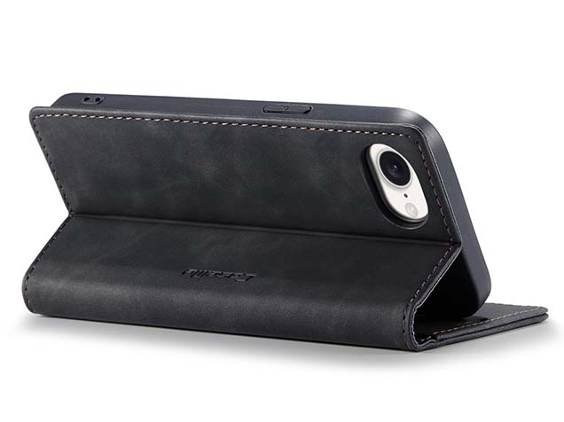 CaseMe Slim Synthetic Leather Wallet Case with Stand for iPhone 16e - Charcoal