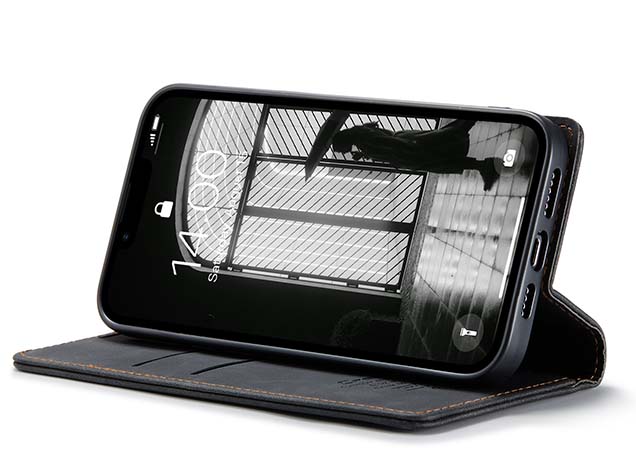 CaseMe Slim Synthetic Leather Wallet Case with Stand for iPhone 16e - Charcoal