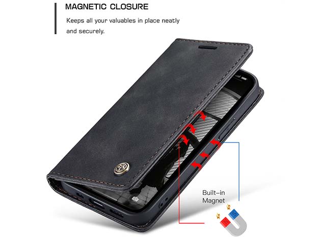 CaseMe Slim Synthetic Leather Wallet Case with Stand for iPhone 16e - Charcoal