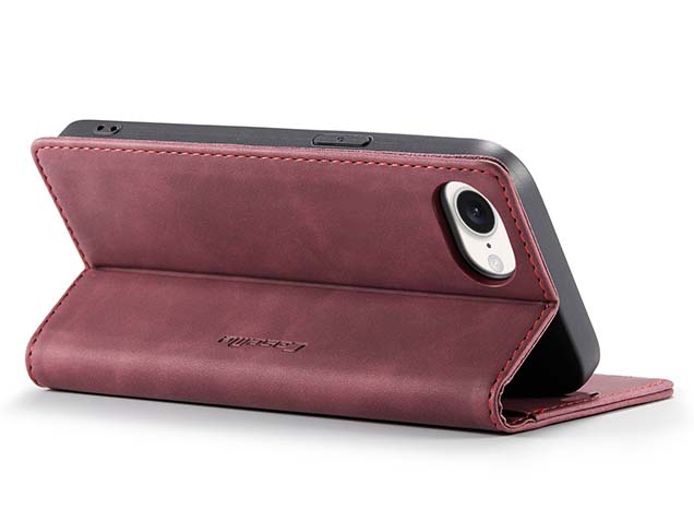 CaseMe Slim Synthetic Leather Wallet Case with Stand for iPhone 16e - Burgundy