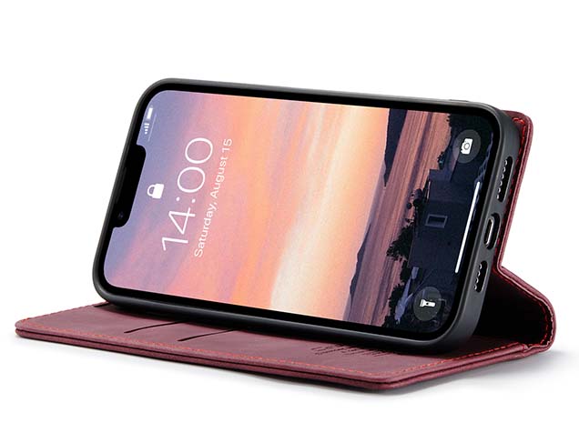 CaseMe Slim Synthetic Leather Wallet Case with Stand for iPhone 16e - Burgundy