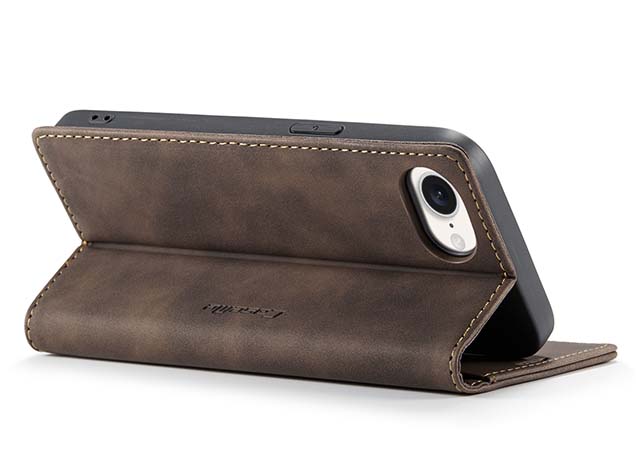 CaseMe Slim Synthetic Leather Wallet Case with Stand for iPhone 16e - Chocolate