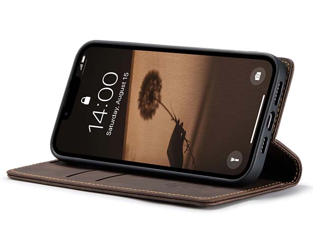 CaseMe Slim Synthetic Leather Wallet Case with Stand for iPhone 16e - Chocolate