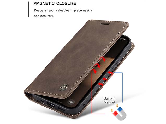 CaseMe Slim Synthetic Leather Wallet Case with Stand for iPhone 16e - Chocolate