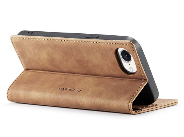 CaseMe Slim Synthetic Leather Wallet Case with Stand for iPhone 16e - Tan
