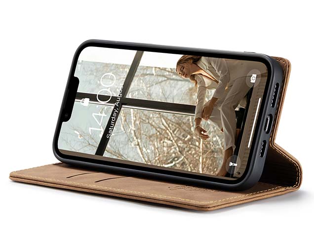 CaseMe Slim Synthetic Leather Wallet Case with Stand for iPhone 16e - Tan