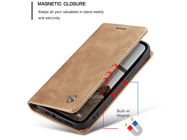 CaseMe Slim Synthetic Leather Wallet Case with Stand for iPhone 16e - Tan