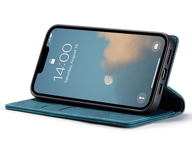 CaseMe Slim Synthetic Leather Wallet Case with Stand for iPhone 16e - Teal