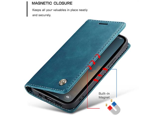CaseMe Slim Synthetic Leather Wallet Case with Stand for iPhone 16e - Teal