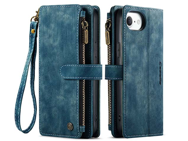 CaseMe Synthetic Leather Wallet Case with Zipper Pocket for iPhone 16e - Teal