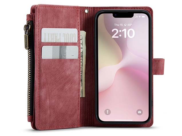 CaseMe Synthetic Leather Wallet Case with Zipper Pocket for iPhone 16e - Blush