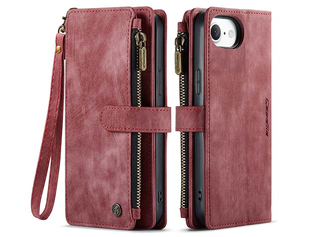 CaseMe Synthetic Leather Wallet Case with Zipper Pocket for iPhone 16e - Blush