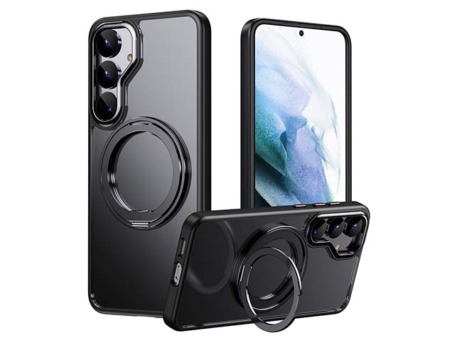 Magnetic Ring Stand Case for Samsung S25 - Black Hard Case